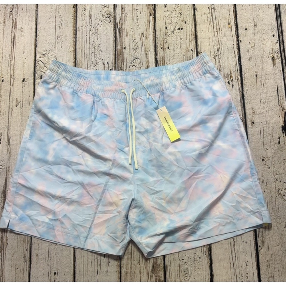 Summersalt Men's Swim Shorts Trunks Pastel Tie Dye Pink Blue Shorts‎ Size Large